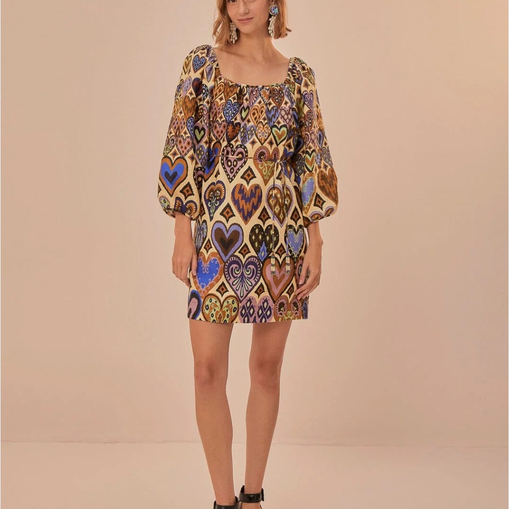 FARM Rio Blue and Gold A-line Mini Dress